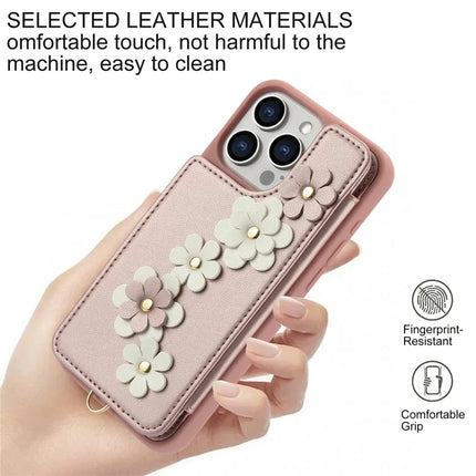 SY-001 For iPhone 16 Pro Max Case Card Slots Leather Coated TPU Flower Phone Cover