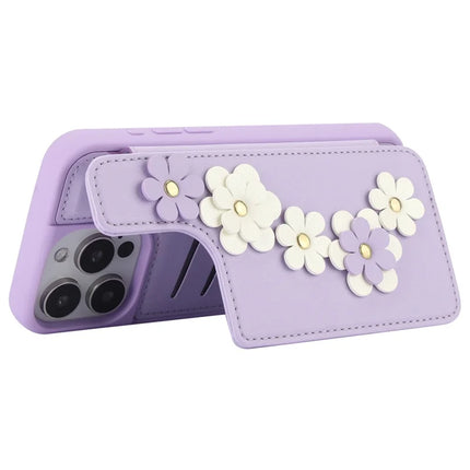 SY-001 For iPhone 16 Pro Max Case Card Slots Leather Coated TPU Flower Phone Cover