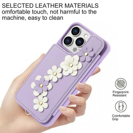 SY-001 For iPhone 16 Pro Max Case Card Slots Leather Coated TPU Flower Phone Cover