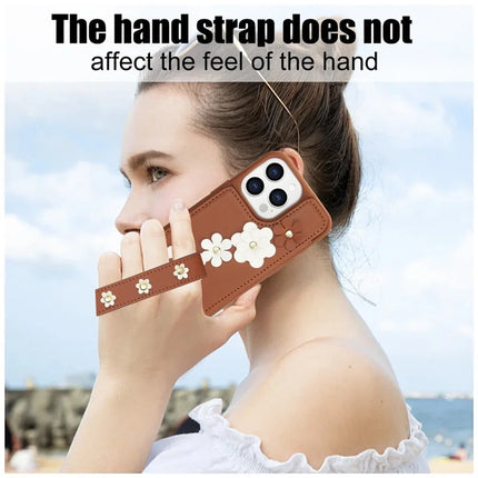 SY-001 For iPhone 16 Pro Max Case Card Slots Leather Coated TPU Flower Phone Cover