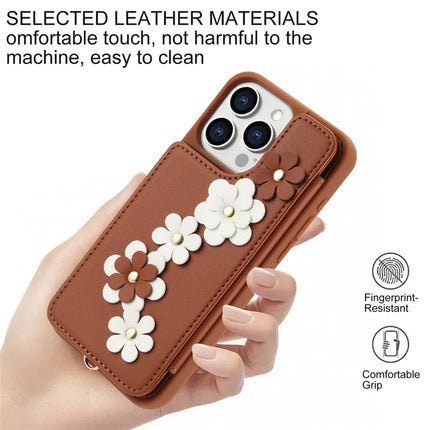 SY-001 For iPhone 16 Pro Max Case Card Slots Leather Coated TPU Flower Phone Cover