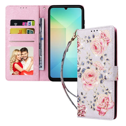 For Samsung Galaxy A06 Case RFID Blocking Flower Leather Phone Cover