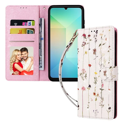 For Samsung Galaxy A06 Case RFID Blocking Flower Leather Phone Cover
