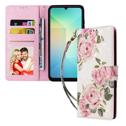 For Samsung Galaxy A06 Case RFID Blocking Flower Leather Phone Cover