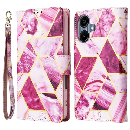 For Samsung Galaxy A06 Case Lacquered Marble Pattern Leather Phone Cover - Purple