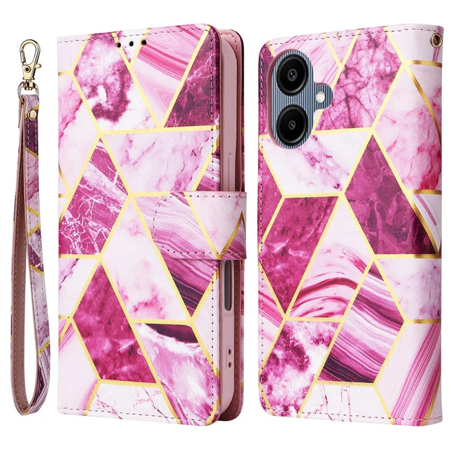 For Samsung Galaxy A06 Case Lacquered Marble Pattern Leather Phone Cover - Purple