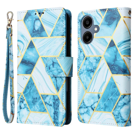 For Samsung Galaxy A06 Case Lacquered Marble Pattern Leather Phone Cover - Blue