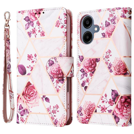 For Samsung Galaxy A06 Case Lacquered Marble Pattern Leather Phone Cover - Rose Gold