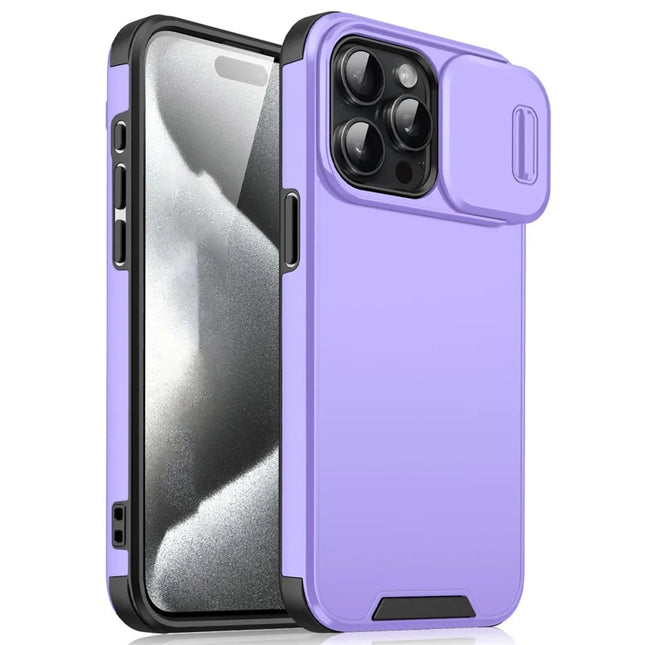For iPhone 16 Pro Max Case PC+TPU Shell with Slide Camera Phone Cover - Purple