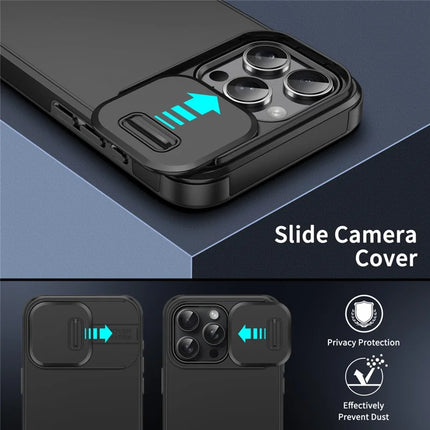 For iPhone 16 Pro Max Case PC+TPU Shell with Slide Camera Phone Cover