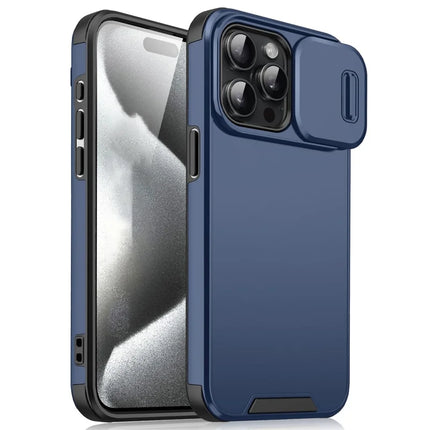 For iPhone 16 Pro Max Case PC+TPU Shell with Slide Camera Phone Cover - Blue