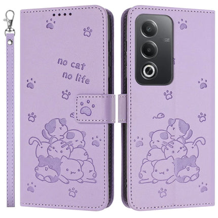 Leather Case for Oppo A80 5G / K12x 5G (India) / A3 Pro (Global) 5G / A3 Pro (India) 5G Cats Imprint Leather Wallet Phone Cover with Strap - Purple