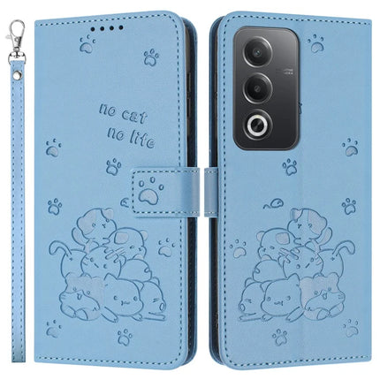 Leather Case for Oppo A80 5G / K12x 5G (India) / A3 Pro (Global) 5G / A3 Pro (India) 5G Cats Imprint Leather Wallet Phone Cover with Strap - Blue