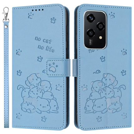 For Honor 200 Lite Case with Strap Cats Imprint Leather Wallet Phone Cover - Blue