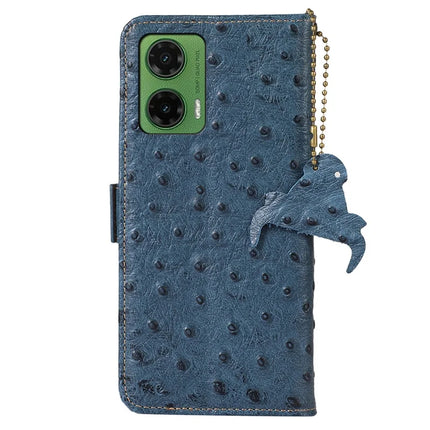 For Motorola Moto G35 5G Case RFID Blocking Genuine Cow Leather Phone Case Ostrich Texture