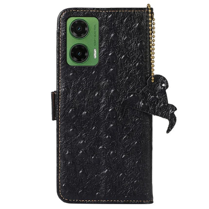 For Motorola Moto G35 5G Case RFID Blocking Genuine Cow Leather Phone Case Ostrich Texture