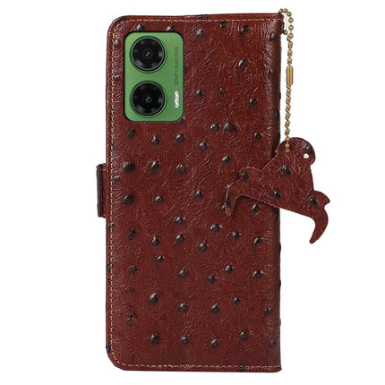 For Motorola Moto G35 5G Case RFID Blocking Genuine Cow Leather Phone Case Ostrich Texture