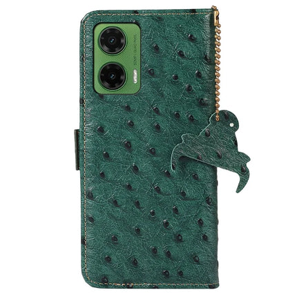 For Motorola Moto G35 5G Case RFID Blocking Genuine Cow Leather Phone Case Ostrich Texture