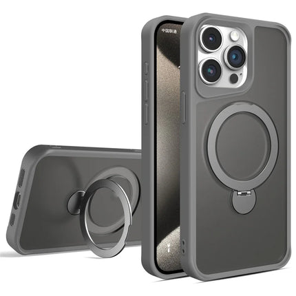 For iPhone 16 Pro Max Case Compatible with MagSafe PC+TPU Ring Kickstand Cell Phone Cover - Titanium Grey