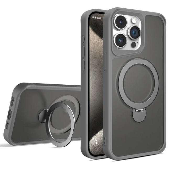 For iPhone 16 Pro Max Case Compatible with MagSafe PC+TPU Ring Kickstand Cell Phone Cover - Titanium Grey