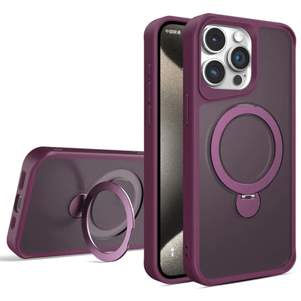 For iPhone 16 Pro Max Case Compatible with MagSafe PC+TPU Ring Kickstand Cell Phone Cover - Wine Red