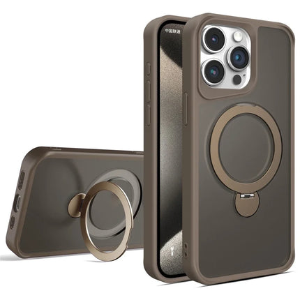For iPhone 16 Pro Max Case Compatible with MagSafe PC+TPU Ring Kickstand Cell Phone Cover - Coffee