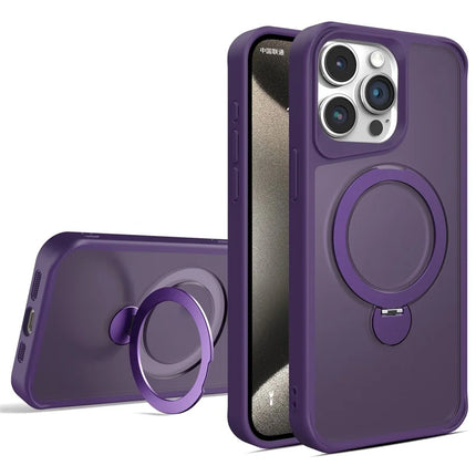 For iPhone 16 Pro Max Case Compatible with MagSafe PC+TPU Ring Kickstand Cell Phone Cover - Dark Purple