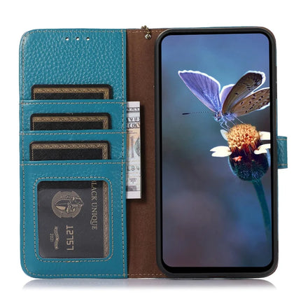 For Motorola Moto G35 5G Case RFID Blocking Litchi Texture Genuine Cow Leather Phone Cover