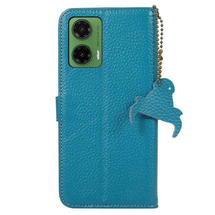 For Motorola Moto G35 5G Case RFID Blocking Litchi Texture Genuine Cow Leather Phone Cover