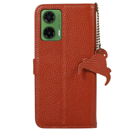 For Motorola Moto G35 5G Case RFID Blocking Litchi Texture Genuine Cow Leather Phone Cover