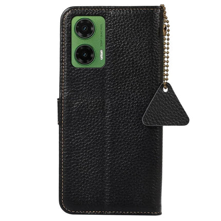 For Motorola Moto G35 5G Case RFID Blocking Litchi Texture Genuine Cow Leather Phone Cover
