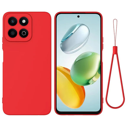 For Honor X7c 4G / 200 Smart 5G Case Liquid Silicone Anti-Scratch Phone Cover with Hand Strap - Red