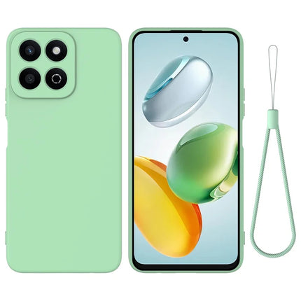 For Honor X7c 4G / 200 Smart 5G Case Liquid Silicone Anti-Scratch Phone Cover with Hand Strap - Green