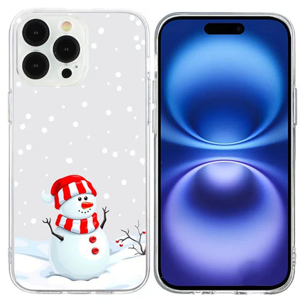 For iPhone 16 Pro Max Case Christmas Pattern Print Soft TPU Phone Protector - Snowman