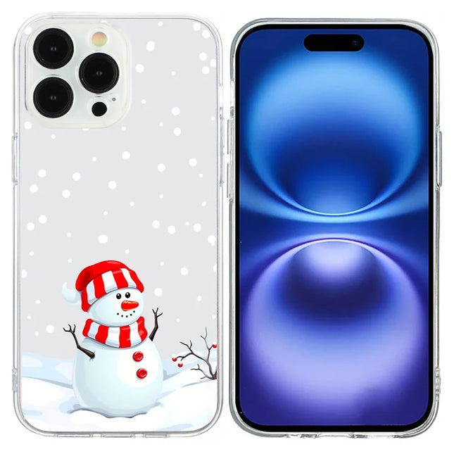 For iPhone 16 Pro Max Case Christmas Pattern Print Soft TPU Phone Protector - Snowman