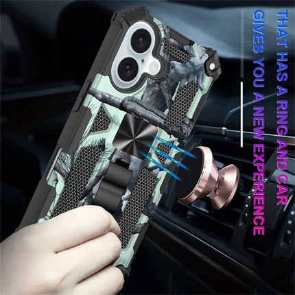 For iPhone 16 Plus Case Kickstand Camouflage Anti-Drop TPU+PC Phone Cover
