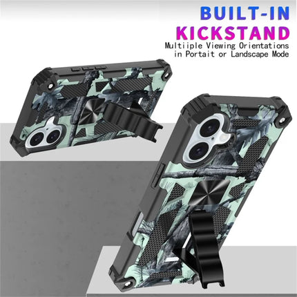 For iPhone 16 Plus Case Kickstand Camouflage Anti-Drop TPU+PC Phone Cover