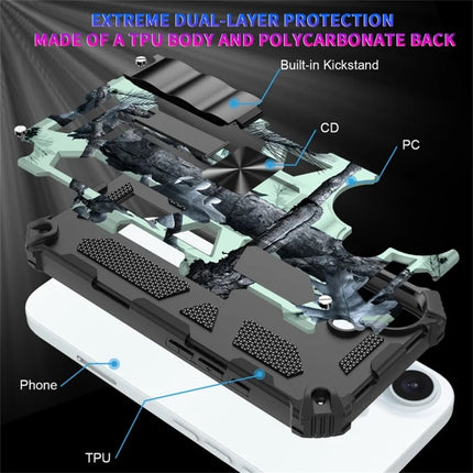 For iPhone 16 Plus Case Kickstand Camouflage Anti-Drop TPU+PC Phone Cover