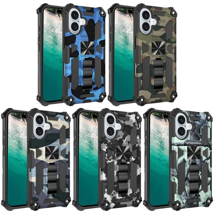 For iPhone 16 Plus Case Kickstand Camouflage Anti-Drop TPU+PC Phone Cover