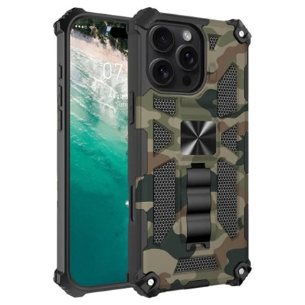 For iPhone 16 Pro Max Case Kickstand Camouflage Anti-Drop TPU+PC Phone Cover - Army Green