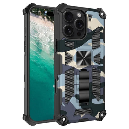 For iPhone 16 Pro Max Case Kickstand Camouflage Anti-Drop TPU+PC Phone Cover - Navy Blue