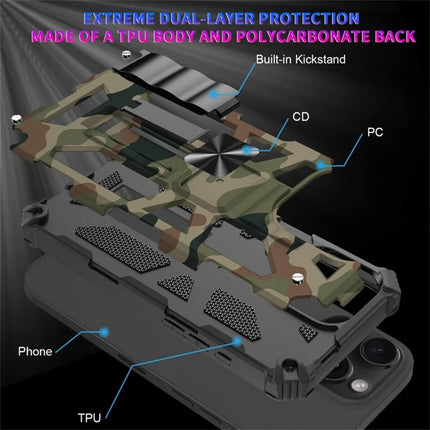 For iPhone 16 Pro Max Case Kickstand Camouflage Anti-Drop TPU+PC Phone Cover