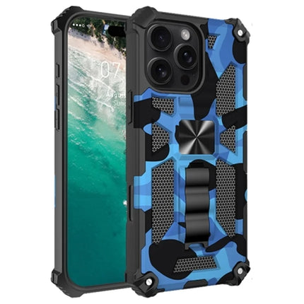 For iPhone 16 Pro Max Case Kickstand Camouflage Anti-Drop TPU+PC Phone Cover - Blue