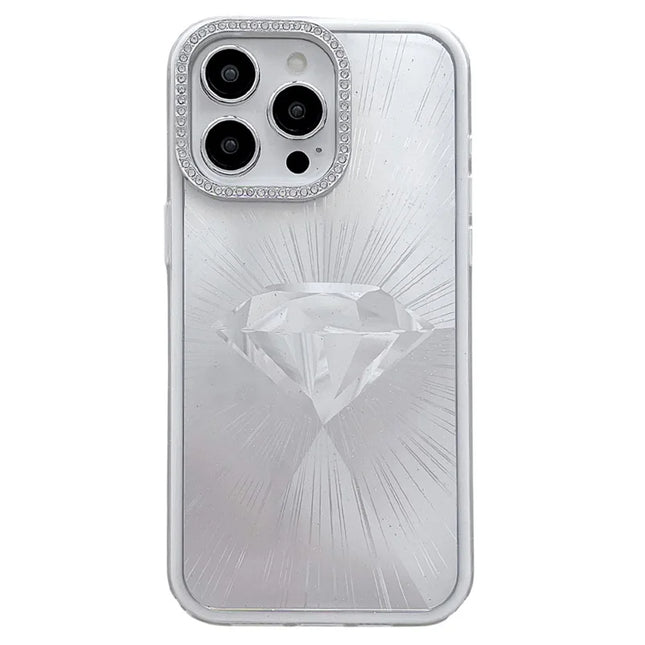 For iPhone 16 Pro Max Case IMD Diamond Pattern TPU+PC Shockproof Phone Cover - White