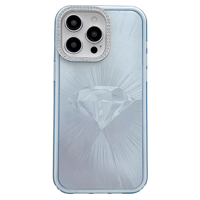 For iPhone 16 Pro Case IMD Diamond Pattern TPU+PC Shockproof Phone Cover - Blue