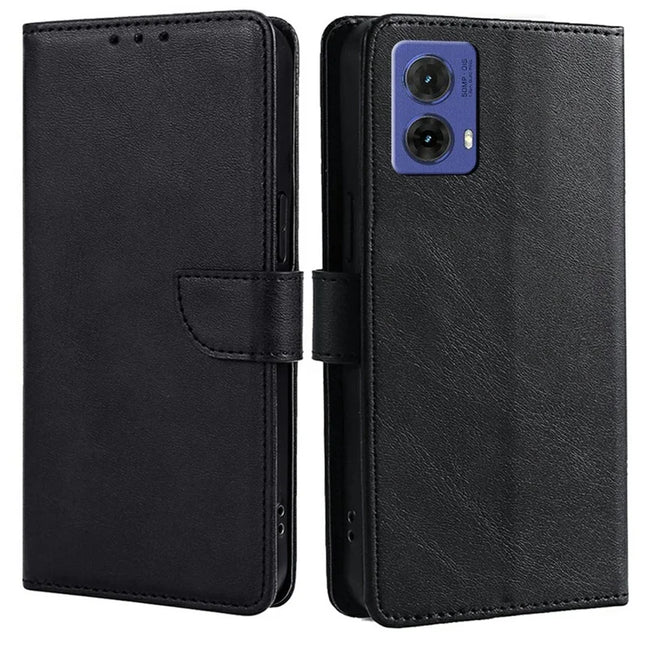For Motorola Moto G85 5G / S50 Neo 5G Wallet Case Calf Texture Leather Phone Cover - Black