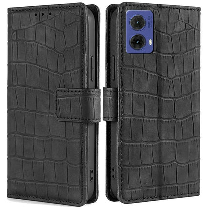 For Motorola Moto G85 5G / S50 Neo 5G Case Crocodile Texture PU Leather Phone Cover - Black