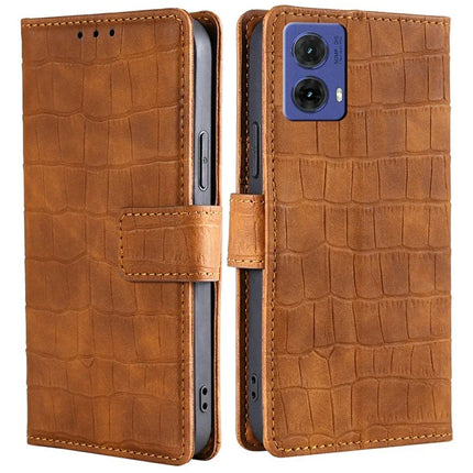 For Motorola Moto G85 5G / S50 Neo 5G Case Crocodile Texture PU Leather Phone Cover - Brown