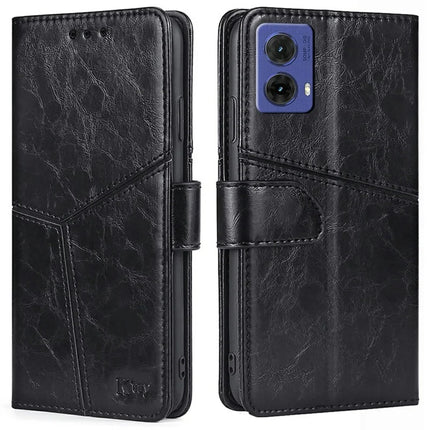 For Motorola Moto G85 5G / S50 Neo 5G Case Geometric Splicing PU Leather Phone Cover - Black
