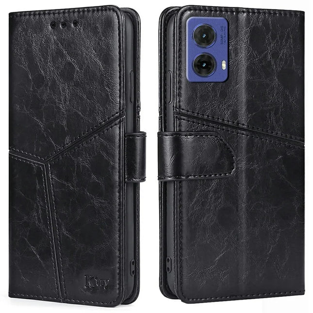 For Motorola Moto G85 5G / S50 Neo 5G Case Geometric Splicing PU Leather Phone Cover - Black